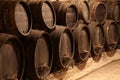 Wine casks in winery cellar Royalty Free Stock Photo