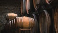 Wine casks in the winery underground storage room