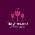 The Wine Castle Abstract Vector Sign, Emblem or Logo Template. Glasses Symbol as Towers Silhouette Creative Concept with Royalty Free Stock Photo