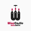 Wine castle logo. Letter W of red and white wine