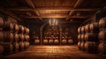 Wine Cellar Ambiance: Wooden Barrels and Boards Throughout