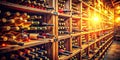 Wine Cellar Assorted Wine Bottles on Wooden Shelves Royalty Free Stock Photo