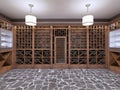 Wine cellar in the basement of the house in a rustic style.