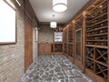 Wine cellar in the basement of the house in a rustic style.