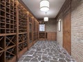 Wine cellar in the basement of the house in a rustic style.