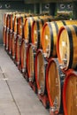 wine cellar full of wooden barrels in Barolo, Piedmont, Italy
