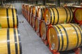 wine cellar full of wooden barrels in Barolo, Piedmont, Italy