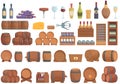 Wine cellar icons set cartoon vector. Barrel keg