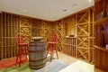 Wine cellar interior in basement room.