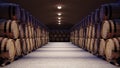 Wine cellar with large wooden barrels