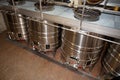 Wine Cellar And Production Stainless steel fermenters Royalty Free Stock Photo