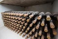 Wine cellar, a row of bottles.