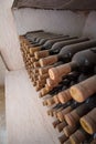 Wine cellar, a row of bottles.