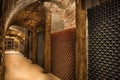 Wine cellar, a row of champagne bottles Royalty Free Stock Photo