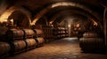 Wine cellar, vintage cellar with barrels