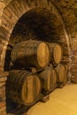 wine cellar with wooden barrels, Szekszard, Southern Transdanubia, Hungary Royalty Free Stock Photo