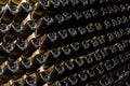 Wine or champagne bottles stored in the wine cellar Royalty Free Stock Photo