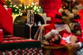 Wine champagne. Festive champagne. Christmas Celebration holiday. New year party. Santa drunk. Royalty Free Stock Photo