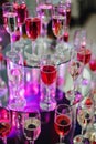 Wine and champagne glasses in the bar of the restaurant for the holiday Royalty Free Stock Photo