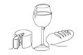 Wine, Cheese, bread icons set illustrations. line art, Vector