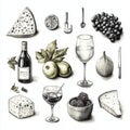 Wine, Cheese, and Fruit Still Life Royalty Free Stock Photo