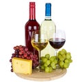 Wine cheese red grapes square isolated on white Royalty Free Stock Photo