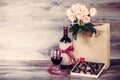 Wine, chocolates and roses