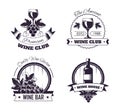 Wine club house logo templates or winemaking bar shop label set.