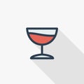 Wine or cocktail glass icon thin line flat color icon. Linear vector symbol. Colorful long shadow design.