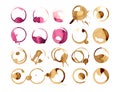 Wine and coffee staiin spots splashes cup vector isolated splash vector illustration Royalty Free Stock Photo