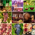 Wine Collage. Many photos of grapes, wine glasses, barrels, corks, a square design Royalty Free Stock Photo