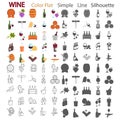 Wine color flat, simple, line and silhouette icons set for web and mobile design