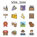 Wine color line icon set