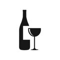 wine company with bottle and fancy glass in black color vector logo design