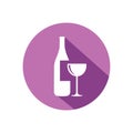 wine company with bottle and fancy glass inside circle in purple color vector logo design