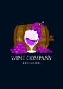 Wine company logo with wine cask and grape . Vector logo design