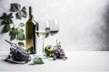 Wine Composition With Leaves, Grapes And Glasses On White Background - Generative AI