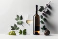 Wine Composition With Leaves, Grapes And Glasses On White Background - Generative AI
