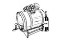 A barrel with a bunch of grapes and wine bottle Royalty Free Stock Photo