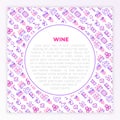 Wine concept with thin line icons: corkscrew, wine glass, cork, grapes, barrel, list, decanter, cheese, vineyard, bucket, shop,