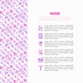 Wine concept with thin line icons: corkscrew, wine glass, cork, grapes, barrel, list, decanter, cheese, vineyard, bucket, shop, Royalty Free Stock Photo