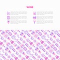 Wine concept with thin line icons: corkscrew, wine glass, cork, grapes, barrel, list, decanter, cheese, vineyard, bucket, shop, Royalty Free Stock Photo