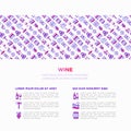 Wine concept with thin line icons: corkscrew, wine glass, cork, grapes, barrel, list, decanter, cheese, vineyard, bucket, shop, Royalty Free Stock Photo