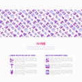 Wine concept with thin line icons: corkscrew, wine glass, cork, grapes, barrel, list, decanter, cheese, vineyard, bucket, shop,