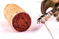 Wine cork and corkscrew close-up.