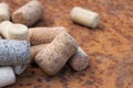 Wine cork from from semi-sweet wine, cork from white wine and cork from red wine Royalty Free Stock Photo