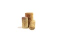 Wine cork from sparkling, cork from white wine and cork from red wine isolated on white background Royalty Free Stock Photo