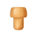 Wine cork stopper, wooden textured cartoon style. Corkwood plug with grape bunch. Vector illustration on white Royalty Free Stock Photo