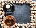 Wine corks arranged as frame on the graphite board Royalty Free Stock Photo