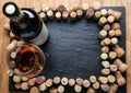 Wine corks arranged as frame on the graphite board Royalty Free Stock Photo